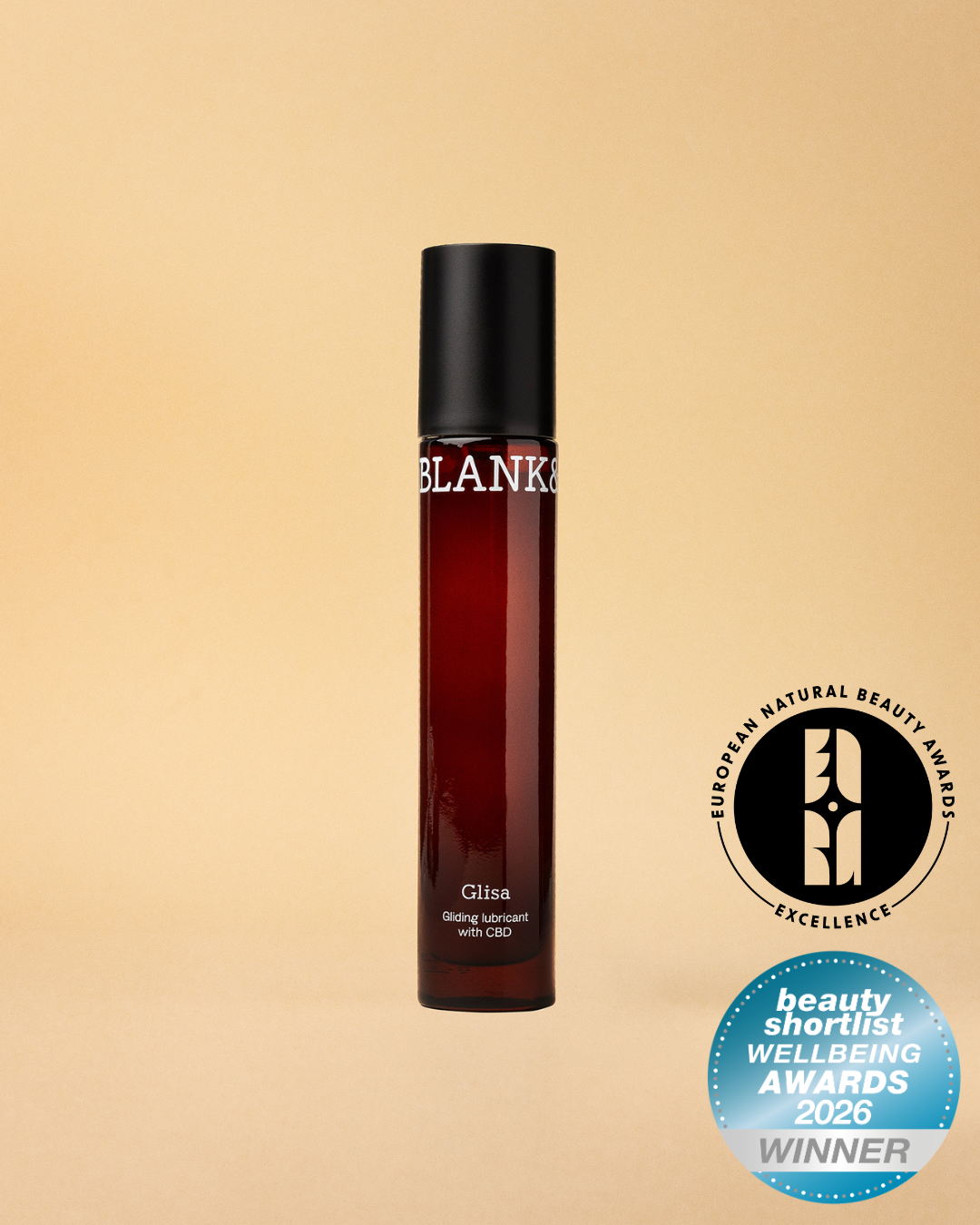 Blank& Glisa with primary packaging and awards